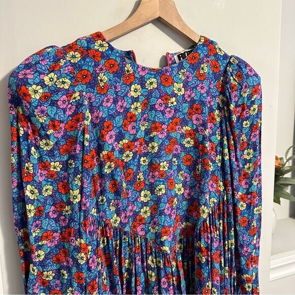 Rotate Birger Christensen Vibrant Blue Floral Long Sleeve Mini Dress 6 - Picture 7 of 11